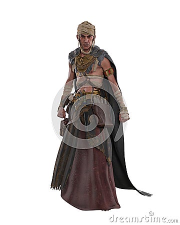 Dark fantasy black magic warlock sorceror necromancer standing with clenched fists. 3D render isolated on white with clipping path Cartoon Illustration