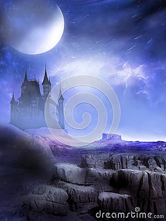 Dark Castle Alien World Background Stock Photo