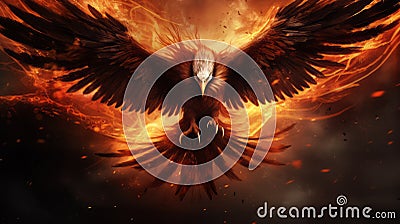 Dark Fantasy Eagle In Flames: Supernatural Realism Digital Art Stock Photo