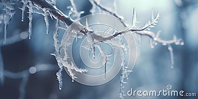 Dark Fantasy Frost Icicles on Birch Tree Stock Photo