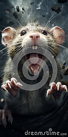 Dark Fantasy Rat Running With Open Mouth - Mike Campau Style Stock Photo