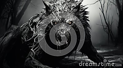 Dark Fantasy Wolf With Intense Close-ups And Twisted Characters Cartoon Illustration