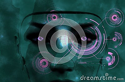 Dark female robot face Stock Photo