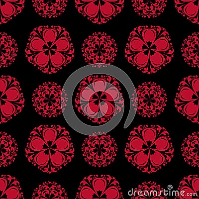 Dark flower seamless background. Black and red ornaments Vector Illustration