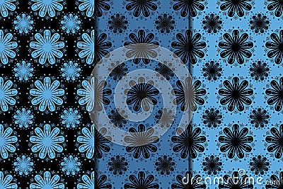 Dark flower seamless background. Blue and black ornaments Vector Illustration