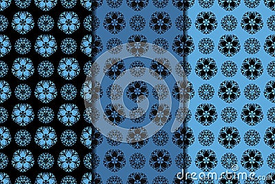 Dark flower seamless background. Blue and black ornaments Vector Illustration