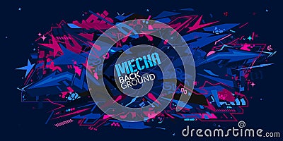 Dark Futuristic Mecha Metaverse Colorful Abstract Urban Street Art Graffiti Style Background Vector Illustration