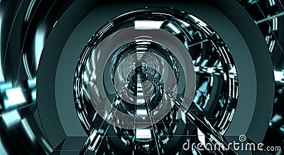 Dark futuristic spaceship corridor 3D rendering Stock Photo