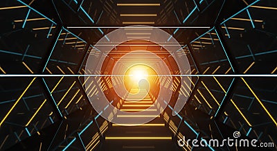 Dark futuristic spaceship corridor 3D rendering Stock Photo