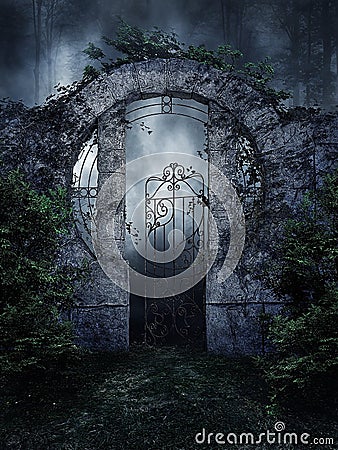 Dark garden gate Stock Photo