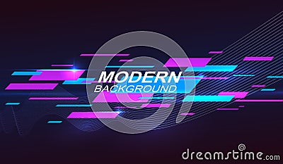 Dark geometric background with a gradient, many horizontal stripes of blue and purple Vector Illustration