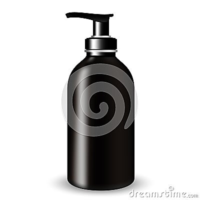 Dark Glass Cosmetic Bottle beauty products with black pump lid on white isolated background. Vector Illustration