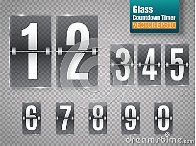 Dark Glass Countdown timer isolated on transparent background. Clock counter. Vector Illustration