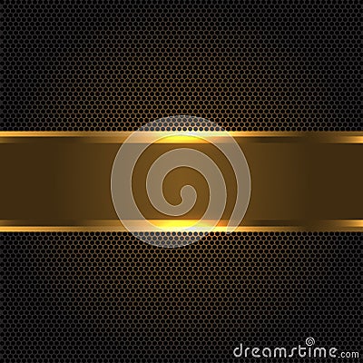 Dark gold banner on dark circle mesh design luxury modern vector Vector Illustration