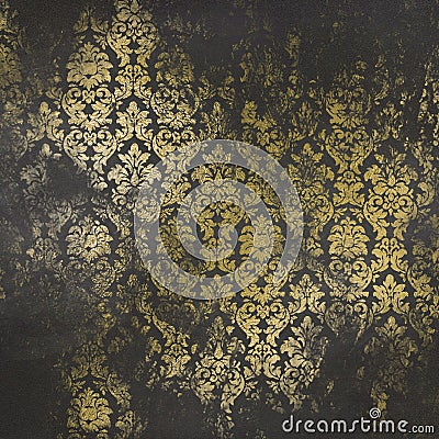 dark gold and black vintage elegant floral and classic pattern ornament decor background.classic Baroque Stock Photo