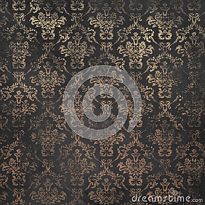 dark gold and black vintage elegant floral and classic pattern ornament decor background.classic Baroque Stock Photo