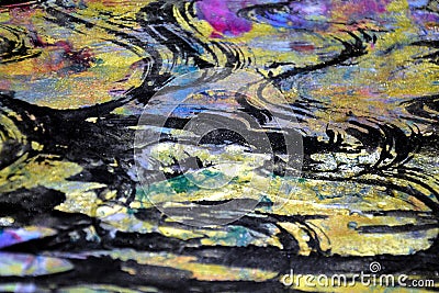 Golden dark pink circular waves paint splashes, colorful vivid waxy colors, contrasts creative background Stock Photo