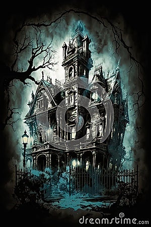 Dark Gothic castle mansion night vampire house Generative AI Stock Photo