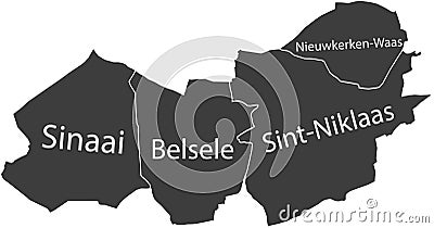 Dark gray tagged municipalities map of SINT-NIKLAAS, BELGIUM Vector Illustration