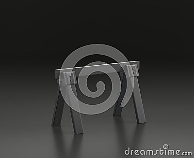 Dark gray saw horse or roadblock barricade, on black background, single color workshop tool, 3d rendering Stock Photo