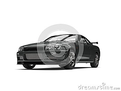 Dark gray urban sports car - low angle front view Stock Photo