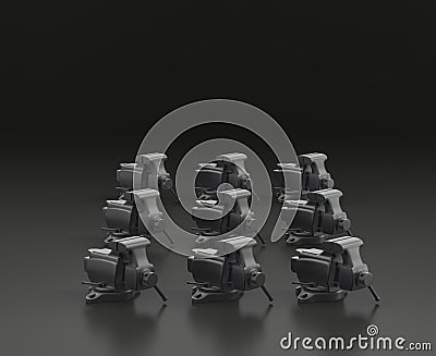 Dark gray vice on black background, single color workshop tool, 3d rendering Stock Photo