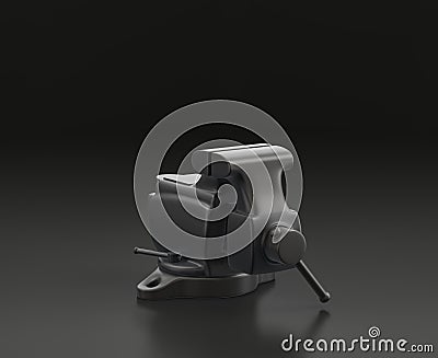 Dark gray vice on black background, single color workshop tool, 3d rendering Stock Photo