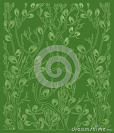 green vector background with green plants - spring Vector Illustration