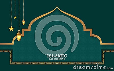 Dark green with elegant golden motif on islamic background Stock Photo