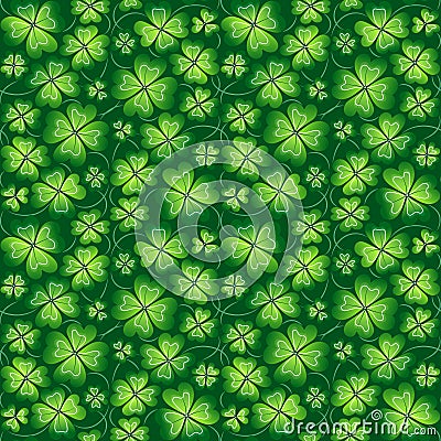 Dark green hand drawing seamless clover pattern, background for St. Patrick's Day Stock Photo