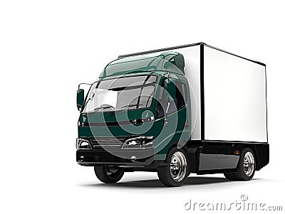 Dark green small box truck Stock Photo