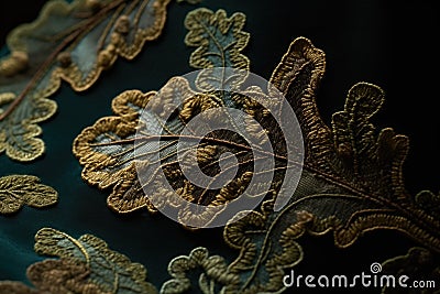 Dark green velvet lined with golden oak leaves Stock Photo