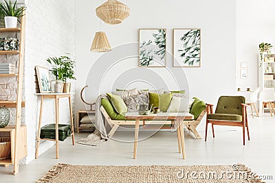 Green cozy living room Stock Photo