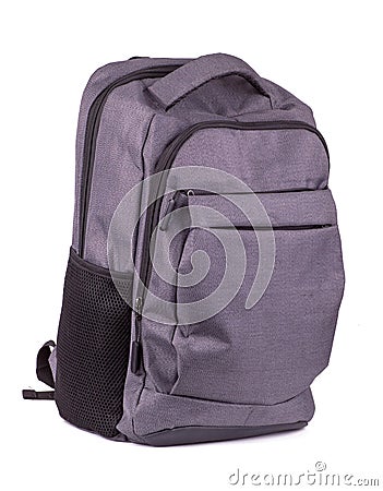 Dark grey backpack textile isolated on a white background Stock Photo