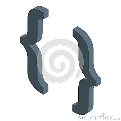 Dark grey curly brackets isometric symbol representing programming code Vector Illustration
