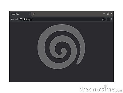 Dark grey empty browser page with toolbar, address and search bar. Flat blank mockup for website page. Vector Vector Illustration