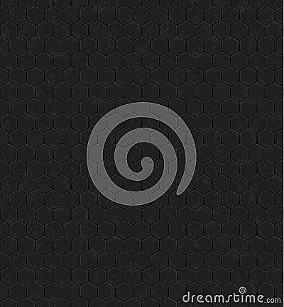 Dark grey hexagons of metal, stone with bright spots. Seamless vector texture. Technology seamless pattern. Vector Illustration