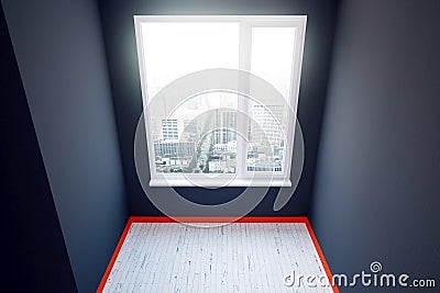 Dark grey room with red plinth Stock Photo