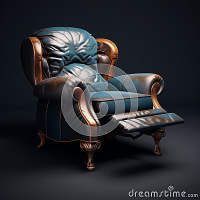 Dark And Gritty Blue Leather Recliner Chair With Baroque Chiaroscuro Drama Stock Photo