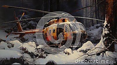 Dark And Gritty Helicopter Painting In The Woods Stock Photo