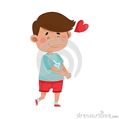 Dark Haired Emoji Boy in Red Shorts Falling in Love Vector Illustration Vector Illustration