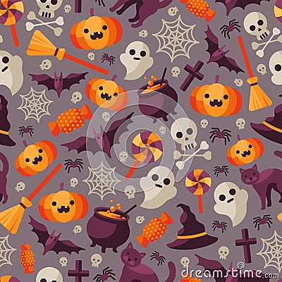 Dark Halloween Seamless Pattern with Icons Vector Illustration