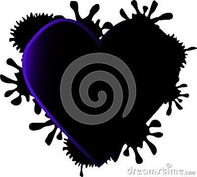 Dark heart with black paint splashes around Vector Illustration