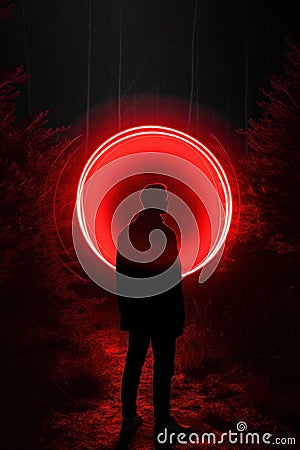 dark image of the eloquent red circle surreal generative AI Stock Photo