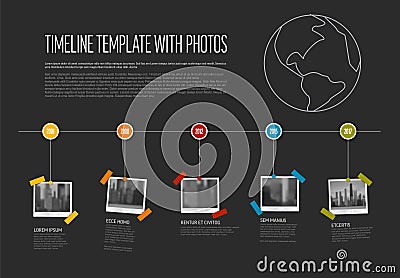 Dark Infographic photo snapshots timeline template Vector Illustration