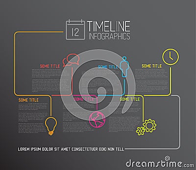 Dark Infographic timeline report template with lines Vector Illustration