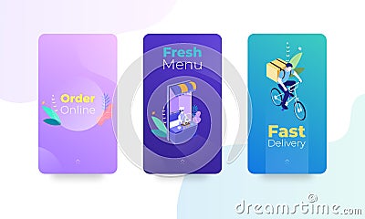 Dark kitchen and virtual restaurants stories templates. Fresh menu, order online and fast delivery kit Vector Illustration