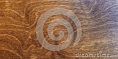 Dark lacquered veined wood surface top view, brown textured background. Stock Photo