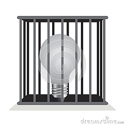 Dark light bulb in a cage. Vector Illustration