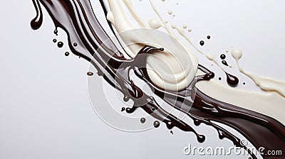 Dark and light chocolate melts. Abstract background. On a white background. AI Generated Stock Photo